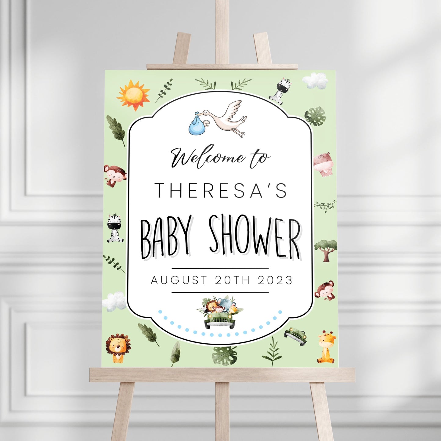 Safari Animal Baby Shower Welcome Sign