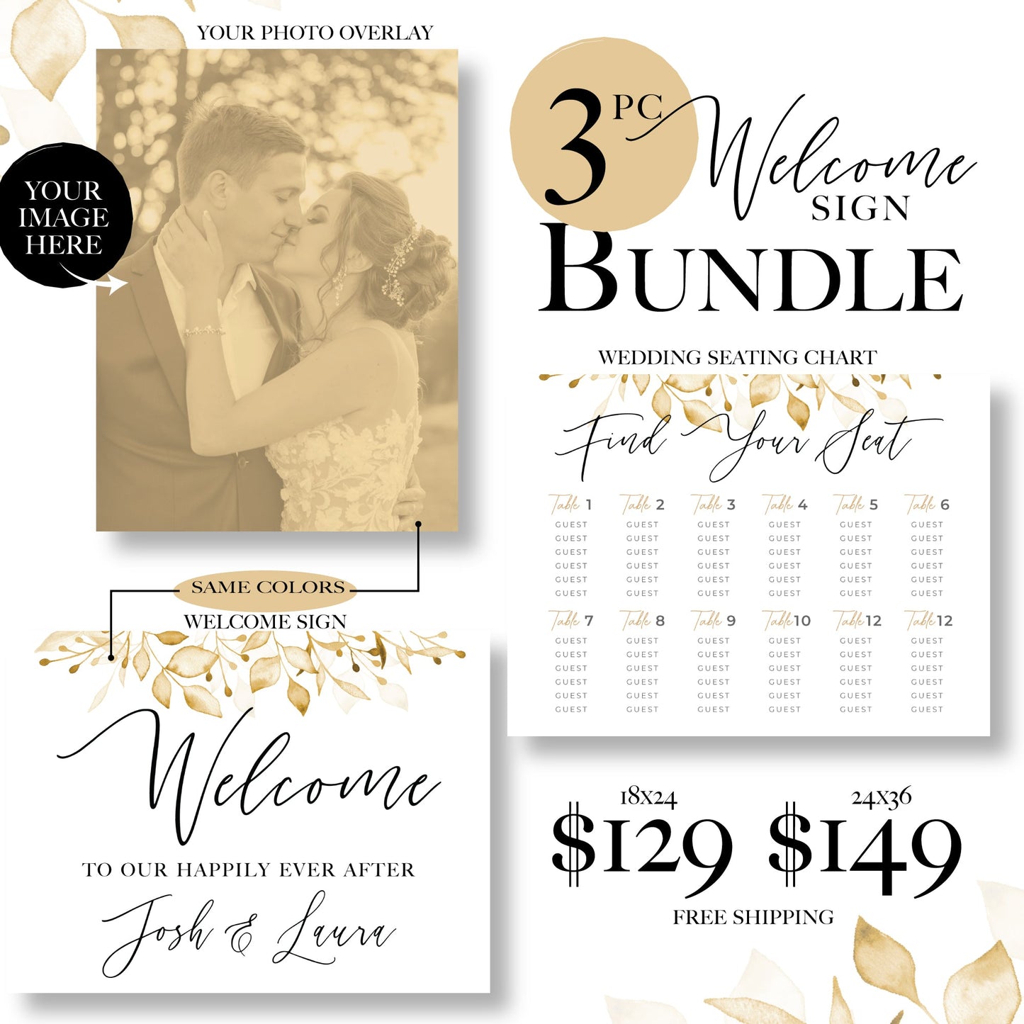 Personalized Watercolor Wedding Welcome Sign