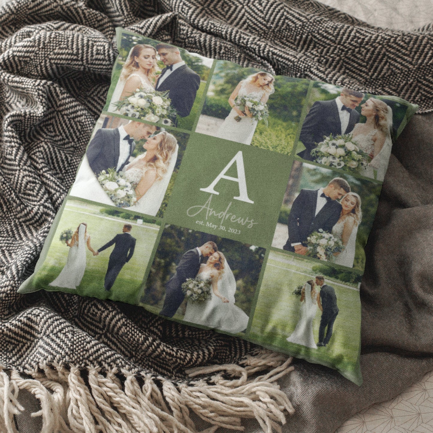 Personalized Monogrammed Pillow, Wedding Photo Throw Pillow, Photo Gift, Gift for Him, Gift for Her, Wedding Gift, Engagement Gift