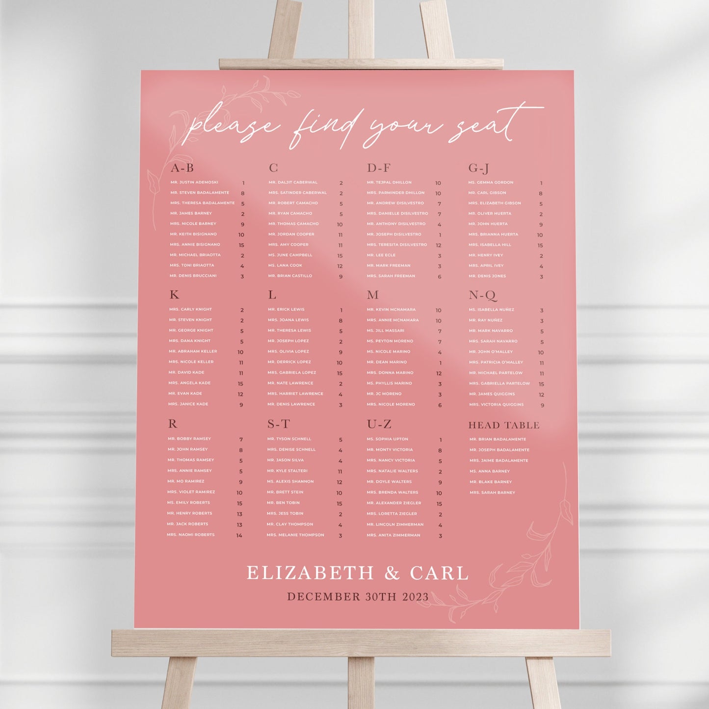 Alphabetical Wedding Seating Chart, Wedding Welcome Sign, Personalized Party Decorations, Wedding Decor, Rehearsal Sign, Reception Poster