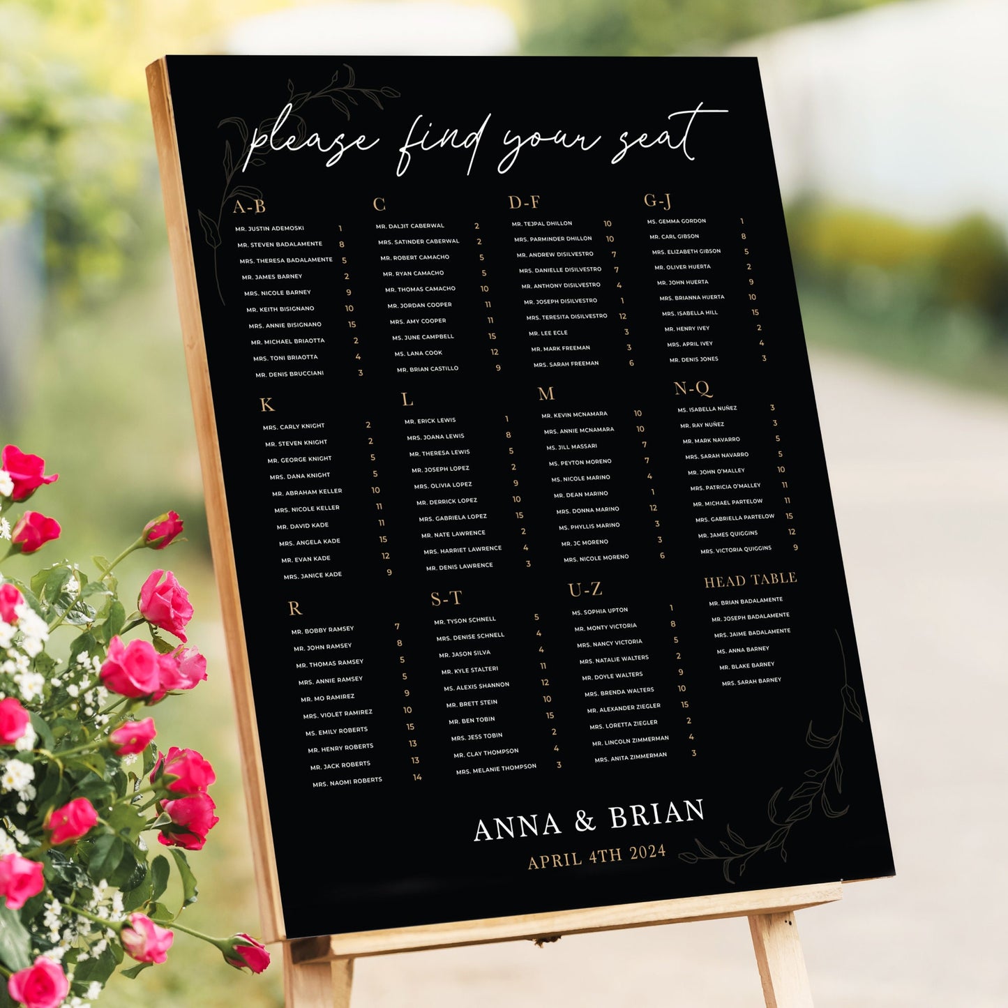 Alphabetical Wedding Seating Chart, Wedding Welcome Sign, Personalized Party Decorations, Wedding Decor, Rehearsal Sign, Reception Poster