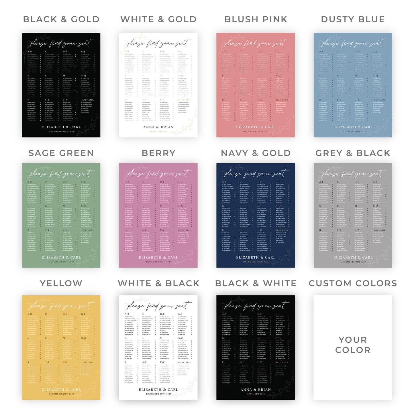 Alphabetical Wedding Seating Chart, Wedding Welcome Sign, Personalized Party Decorations, Wedding Decor, Rehearsal Sign, Reception Poster