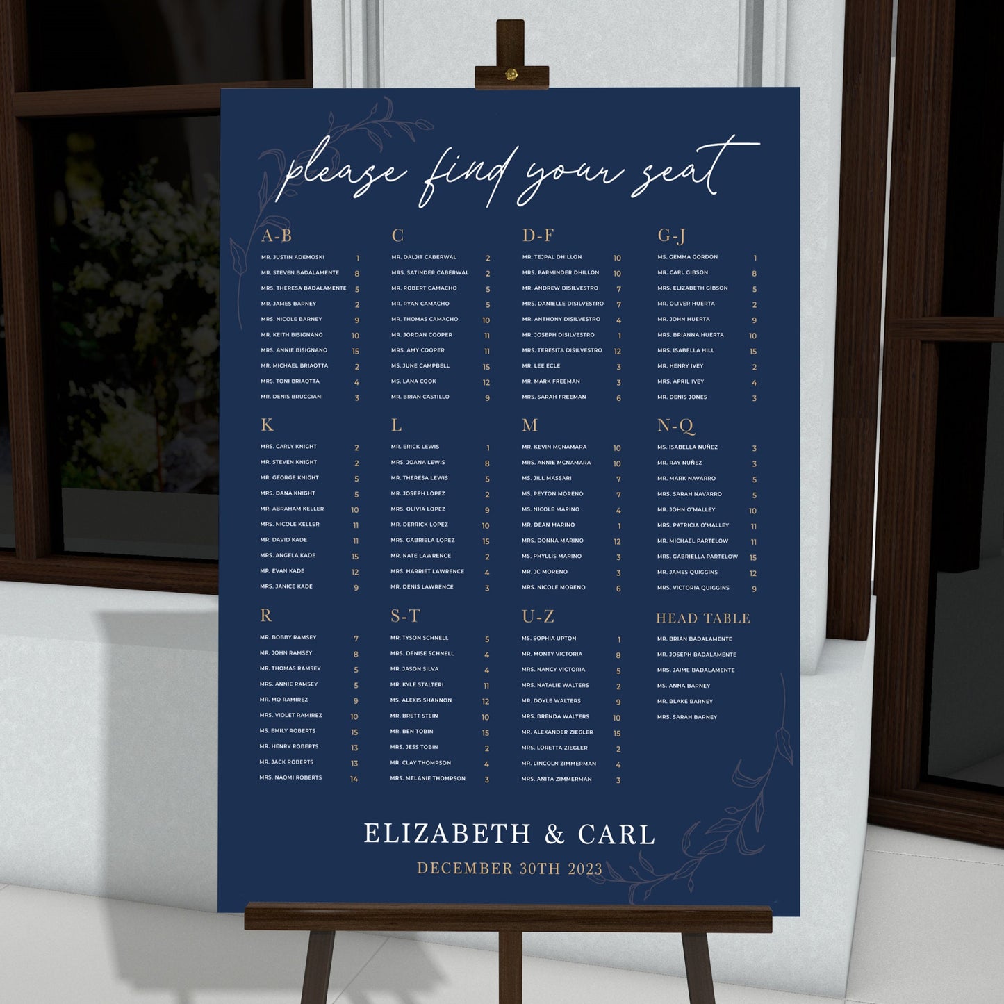 Alphabetical Wedding Seating Chart, Wedding Welcome Sign, Personalized Party Decorations, Wedding Decor, Rehearsal Sign, Reception Poster