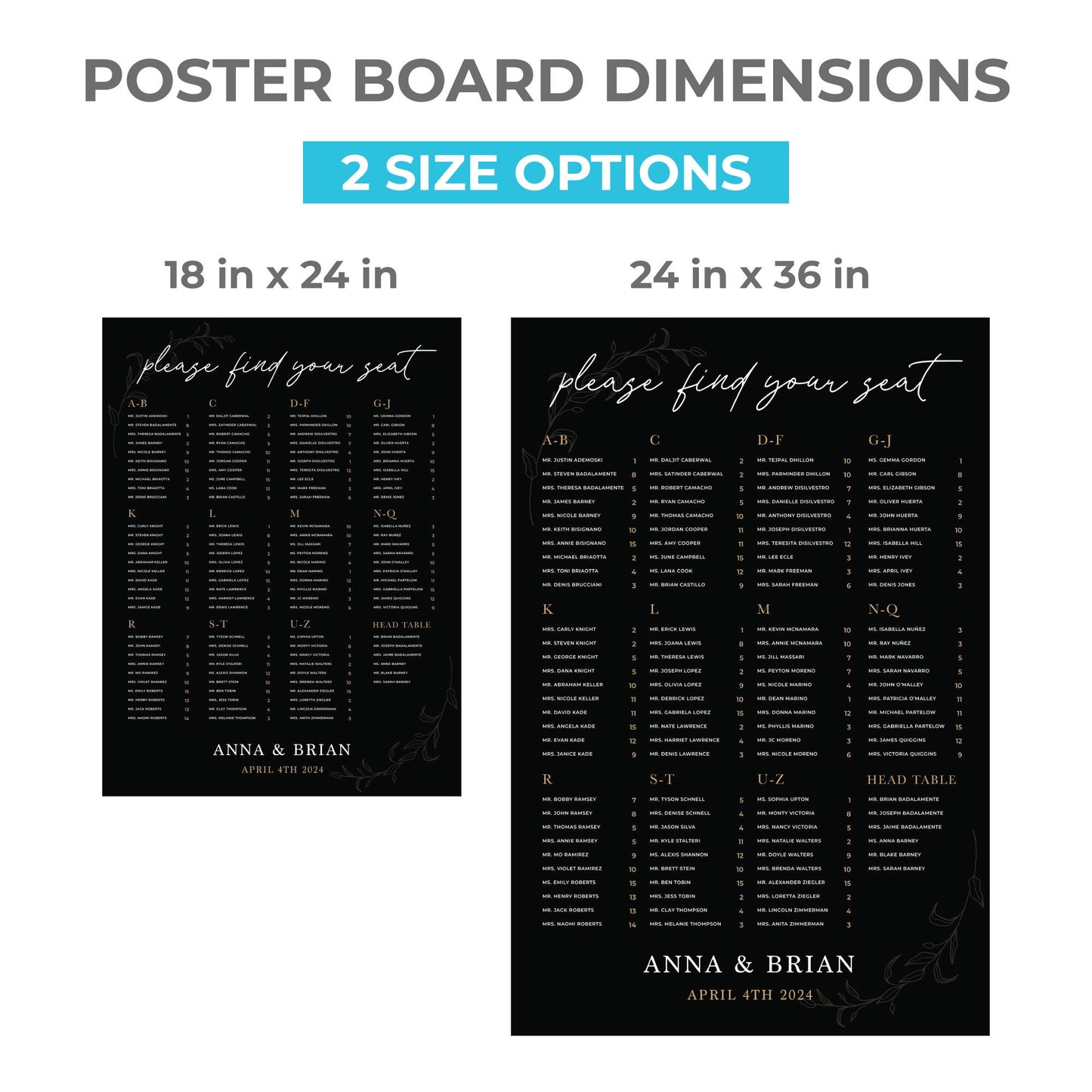 Alphabetical Wedding Seating Chart, Wedding Welcome Sign, Personalized Party Decorations, Wedding Decor, Rehearsal Sign, Reception Poster