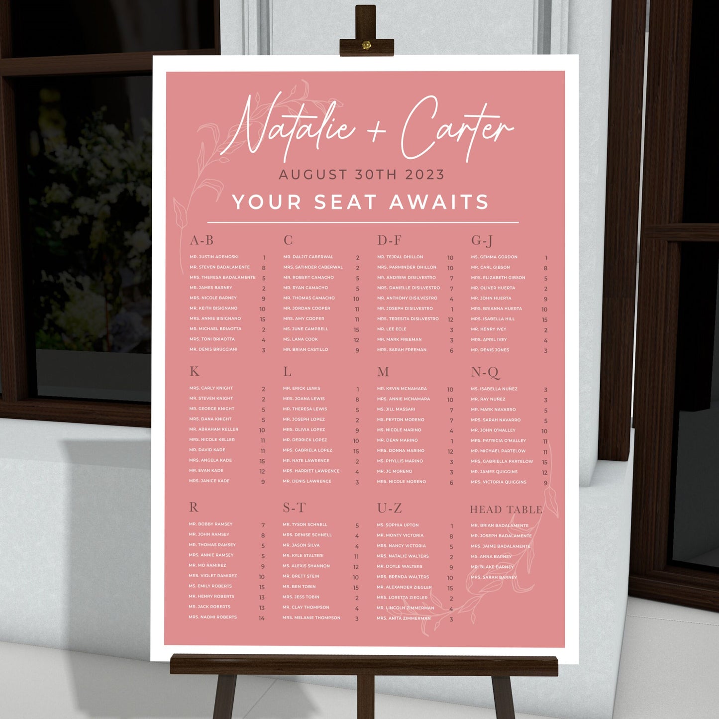 Wedding Seating Chart, Alphabetical Order, Personalized Wedding Welcome Sign, Party Decorations, Reception Poster, Rehearsal Sign