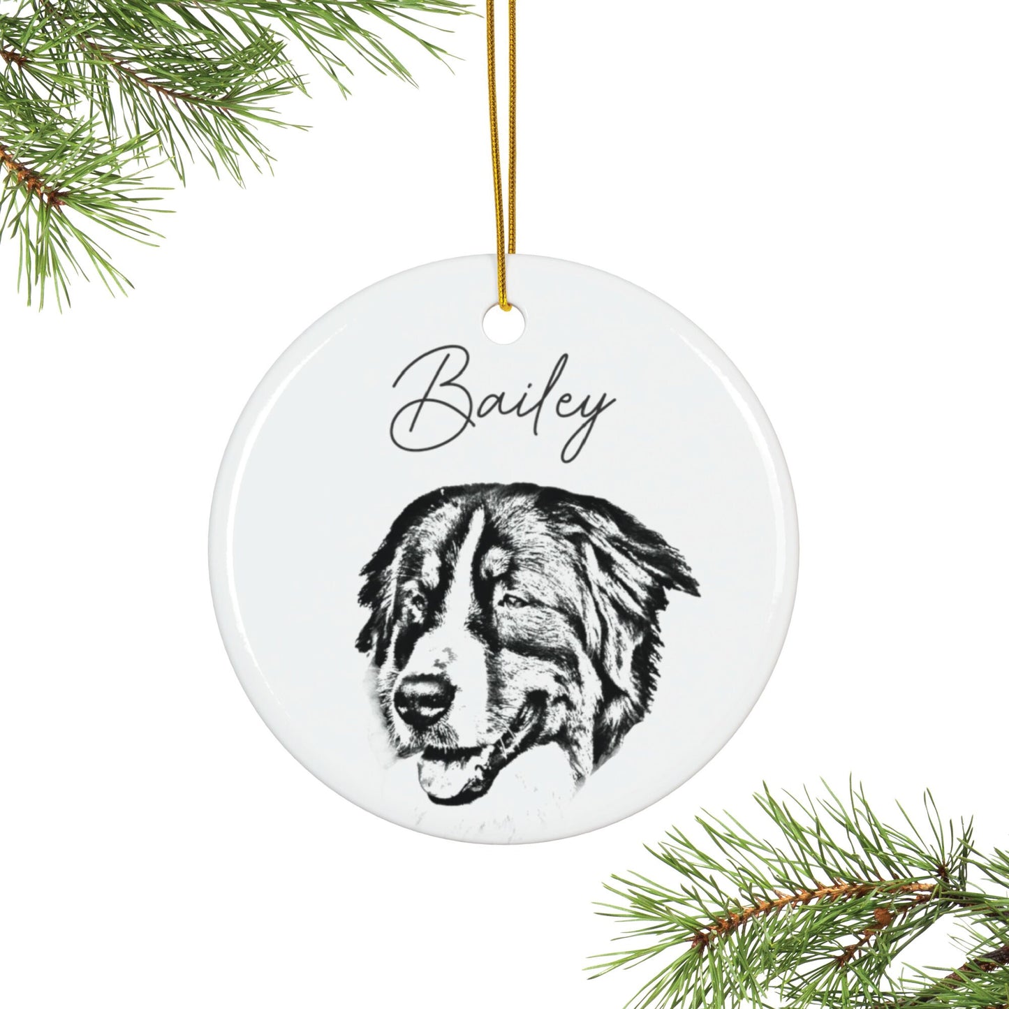 Custom Sketch Dog Christmas Ornament, Personalized Pet Portrait from Photo, Cat Christmas Photo, Pet Portrait Name Gift, Pet Lovers Ornament