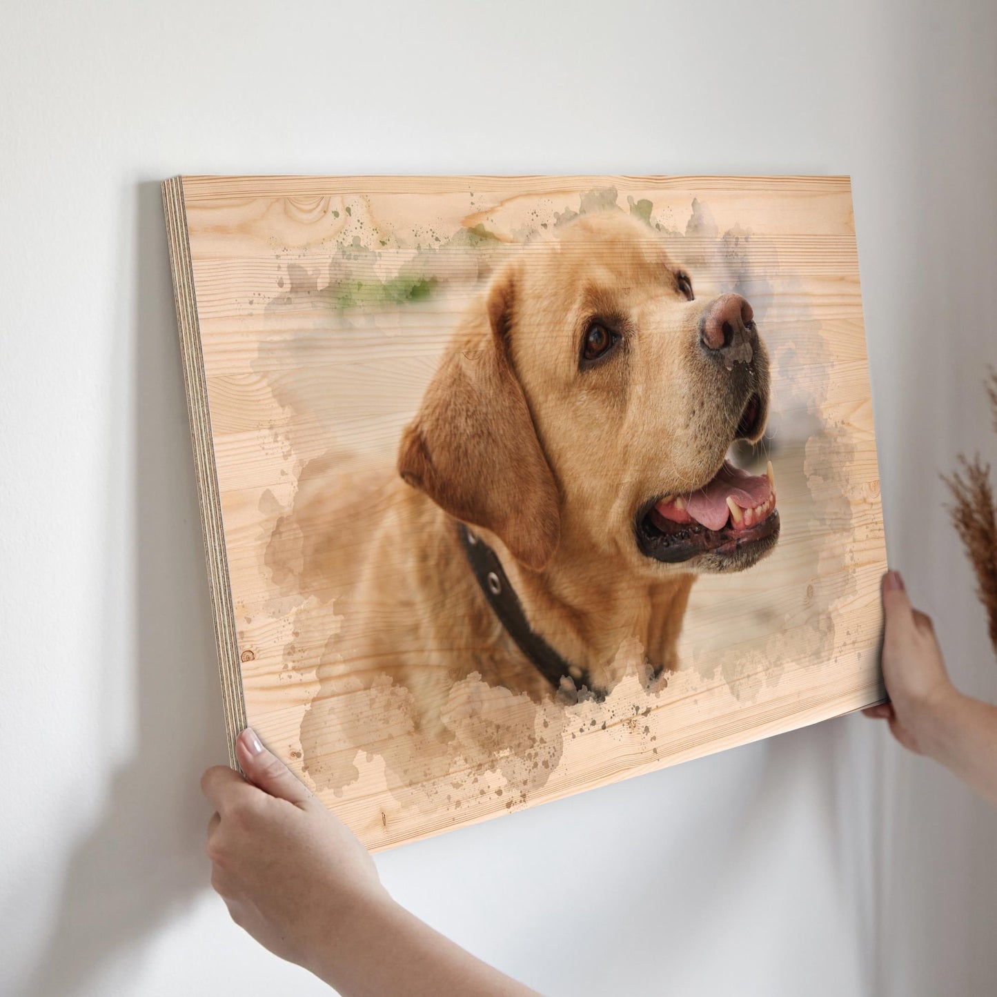Pet Portrait on Wood Watercolor Style Dog Wall Art, Engraved Personalized Portrait from Photo as a Cat Lover Gift, Custom Photo on Wood
