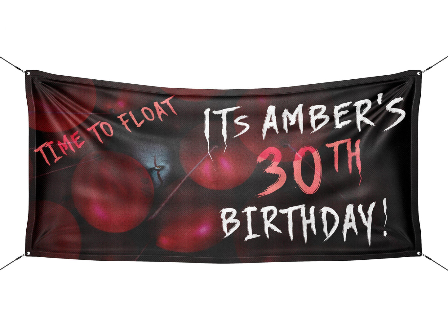 Scary Clown In Red Balloons Halloween Birthday Banner - HomeHaps