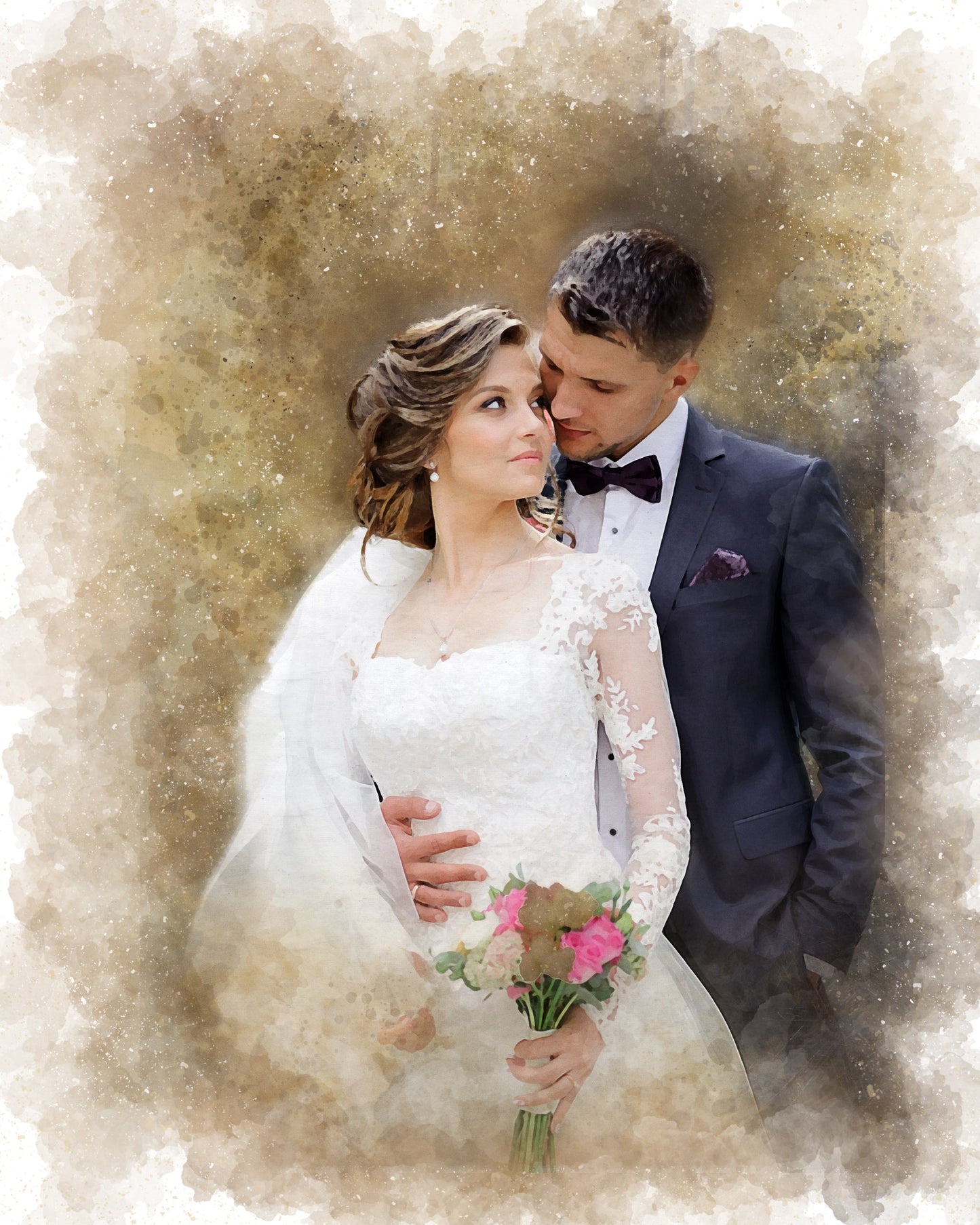Custom Wedding Watercolor Canvas Portrait from Photo