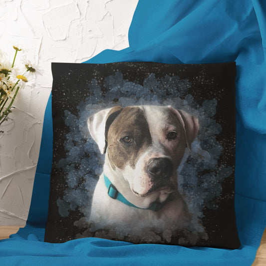 For The Home - Custom Black Watercolor Pet Portrait Dog Pillow