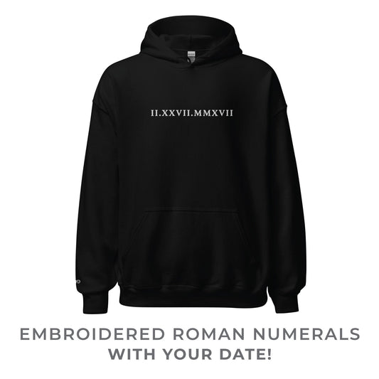 Custom Embroidered Roman Numeral Wedding Date Hoodie