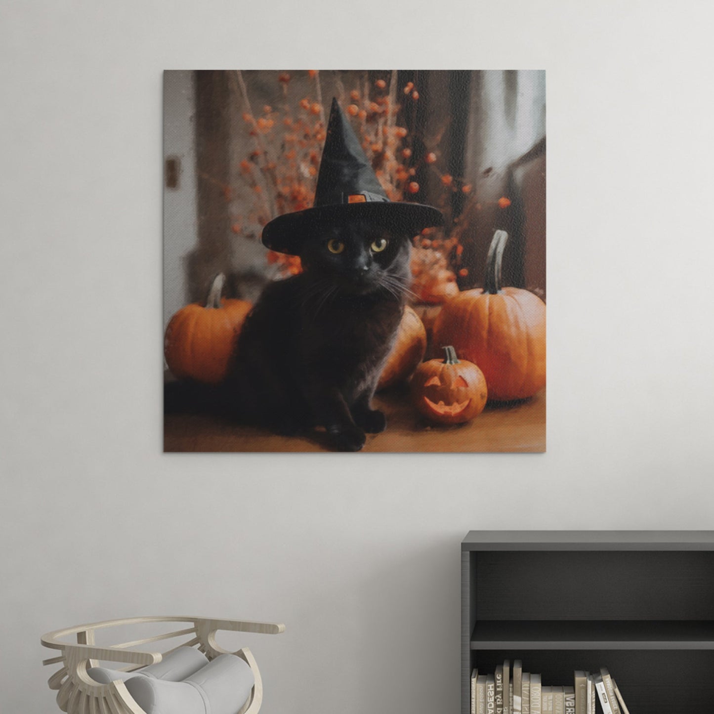 Black Cat Witch Halloween Wall Art