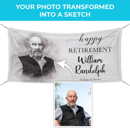 Custom Sketched Photo Retirement Banner