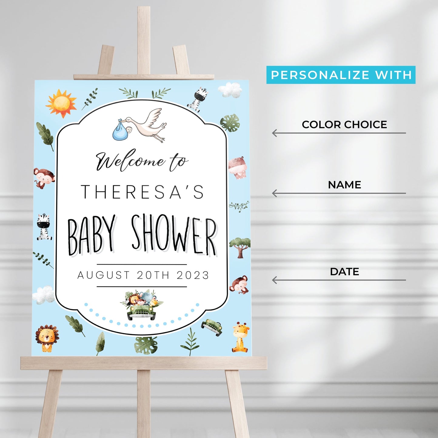 Safari Animal Baby Shower Welcome Sign