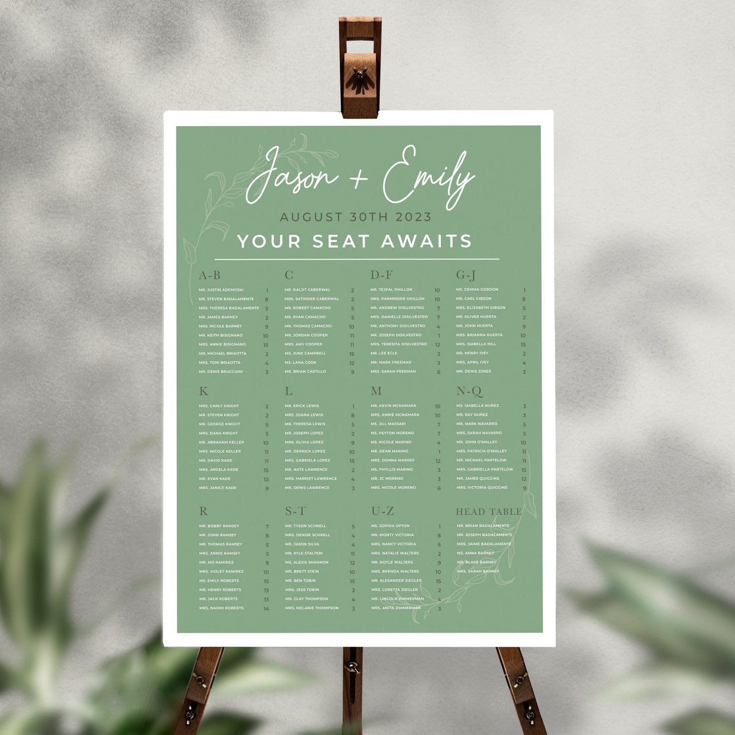 Alphabetical Personalized Wedding Seating Chart