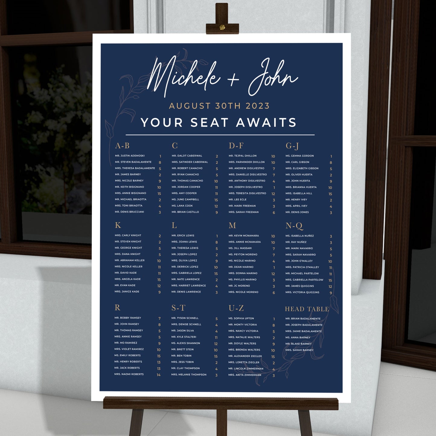 Alphabetical Personalized Wedding Seating Chart