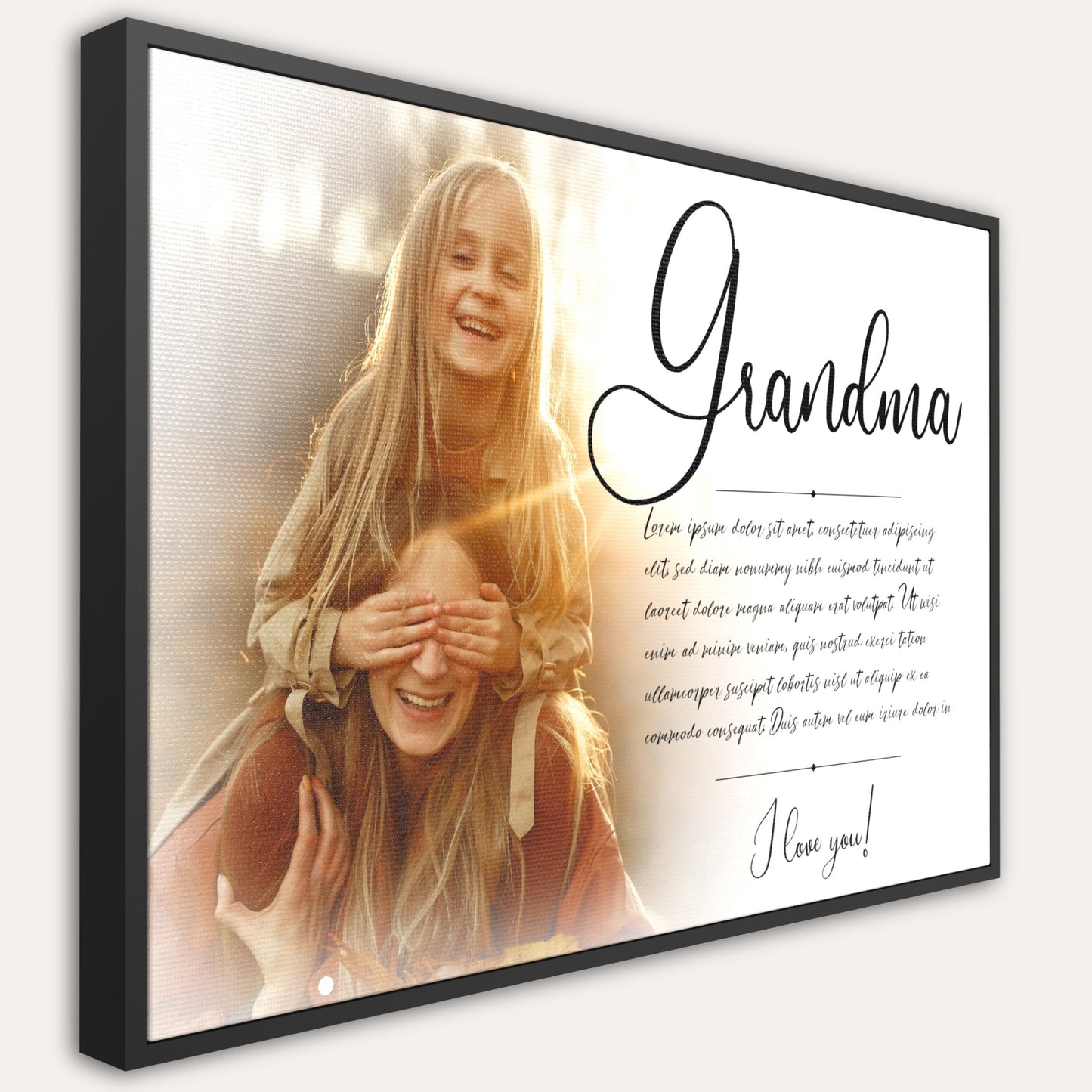 Mothers Day Gift, Love Letter Wall Art, Grandma, Mom Gift, Room Decor - Framed Personalized Message Canvas With Image
