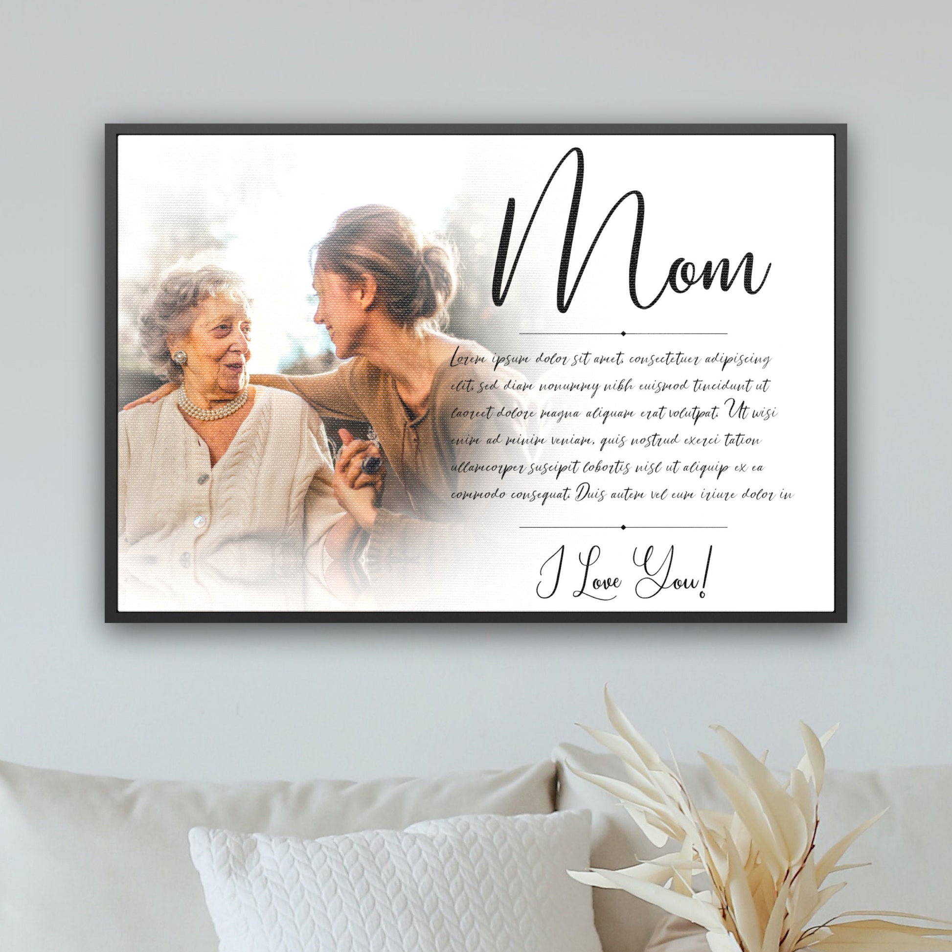 Mothers Day Gift, Love Letter Wall Art, Grandma, Mom Gift, Room Decor - Framed Personalized Message Canvas With Image