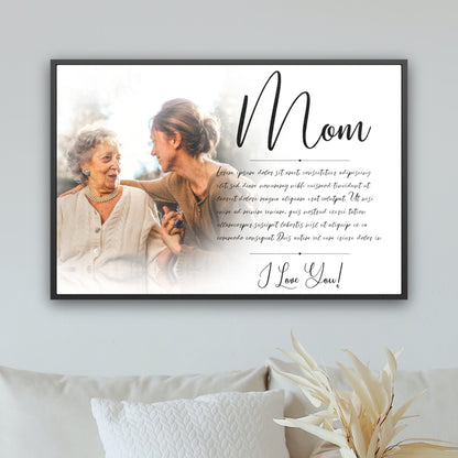 Mothers Day Gift, Love Letter Wall Art, Grandma, Mom Gift, Room Decor - Framed Personalized Message Canvas With Image
