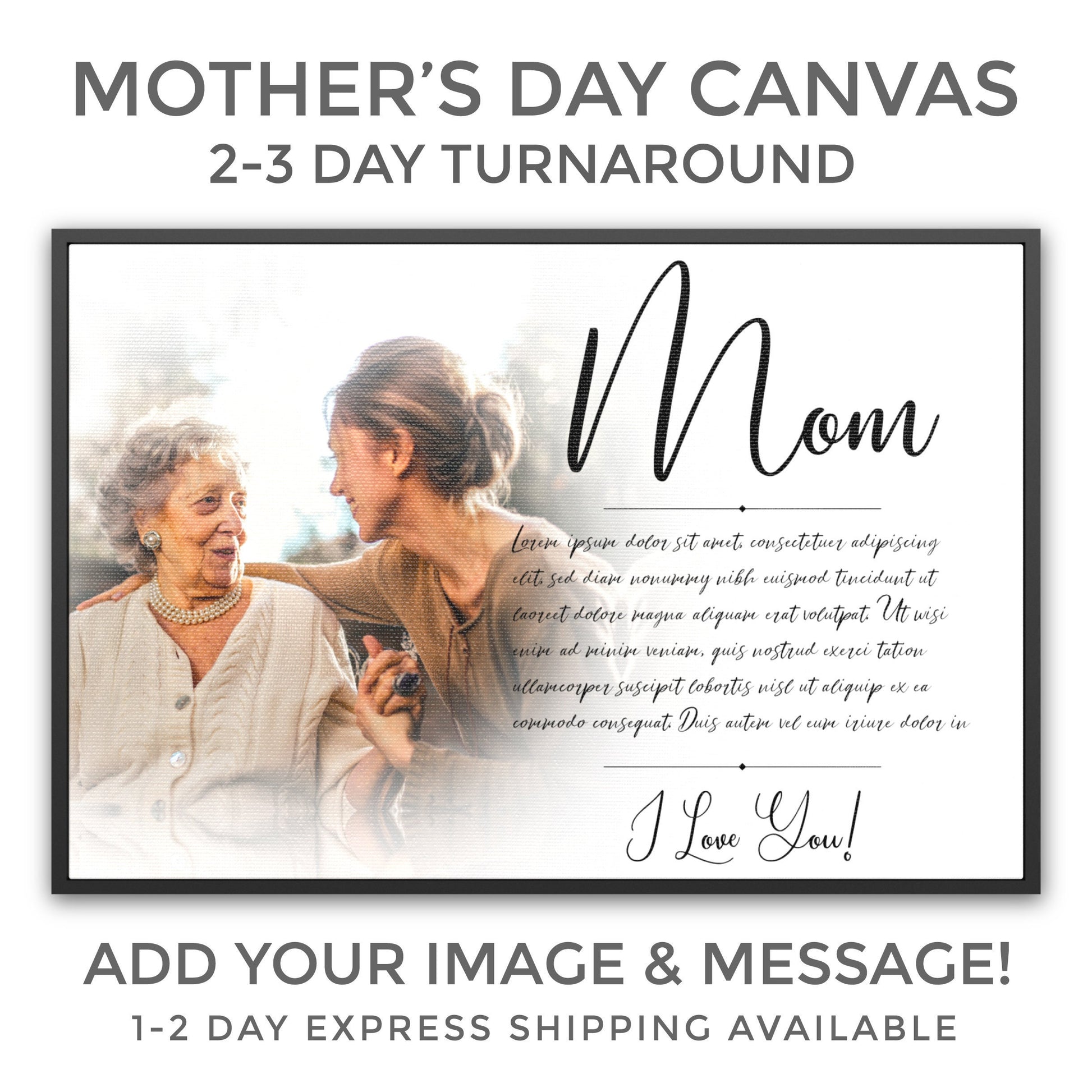 Mothers Day Gift, Love Letter Wall Art, Grandma, Mom Gift, Room Decor - Framed Personalized Message Canvas With Image
