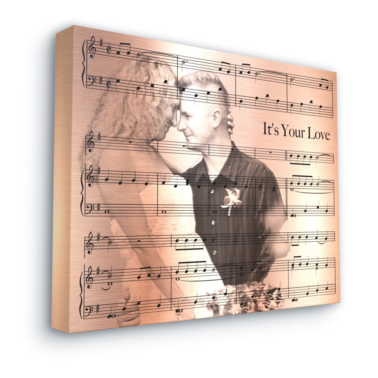 Sheetmusic and Photo on Canvas Wall Art, Bronze 8 Year Anniversary Gifts For Him, Anniversary Gift For Her, Eighth Anniversary Gift