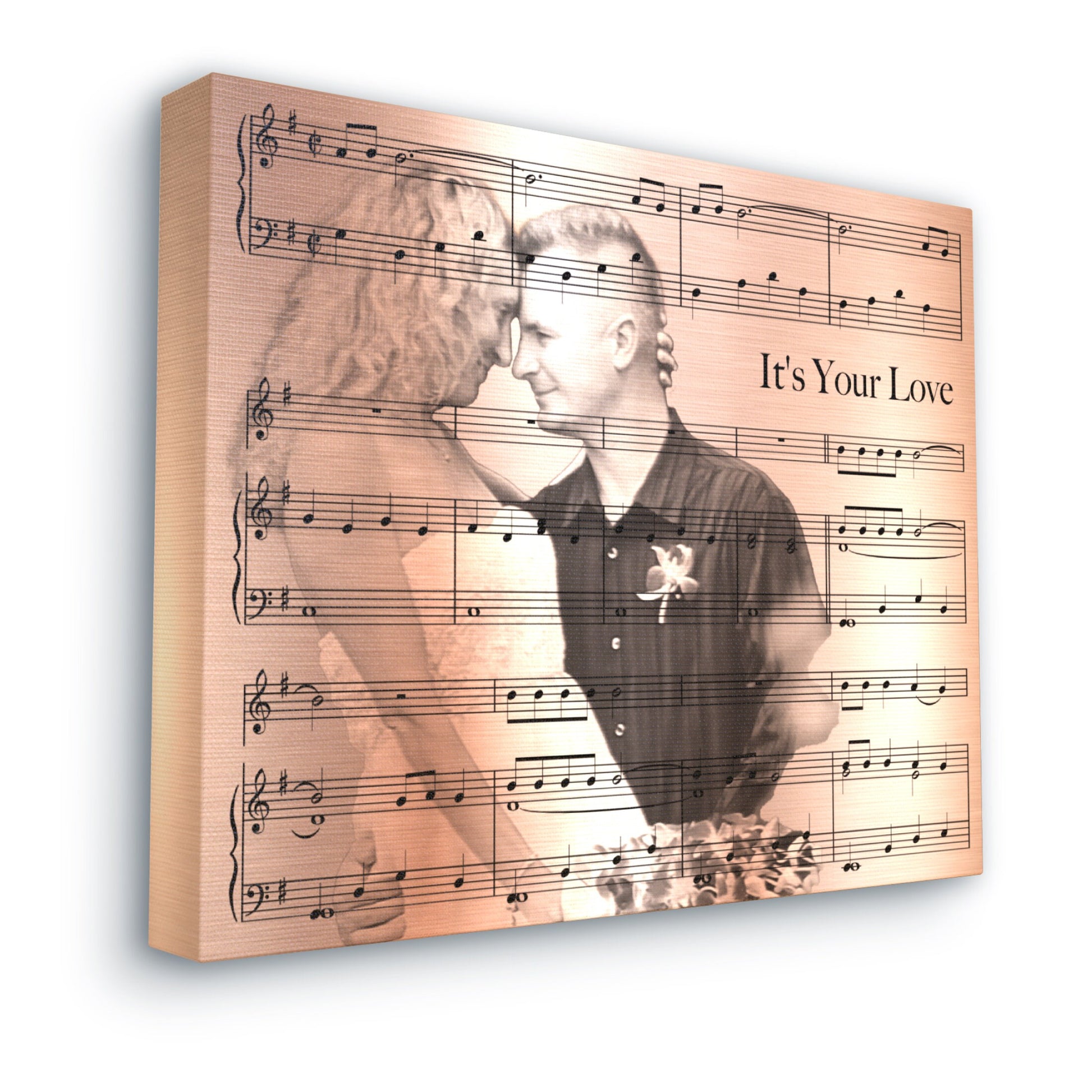 Sheetmusic and Photo on Canvas Wall Art, Bronze 8 Year Anniversary Gifts For Him, Anniversary Gift For Her, Eighth Anniversary Gift