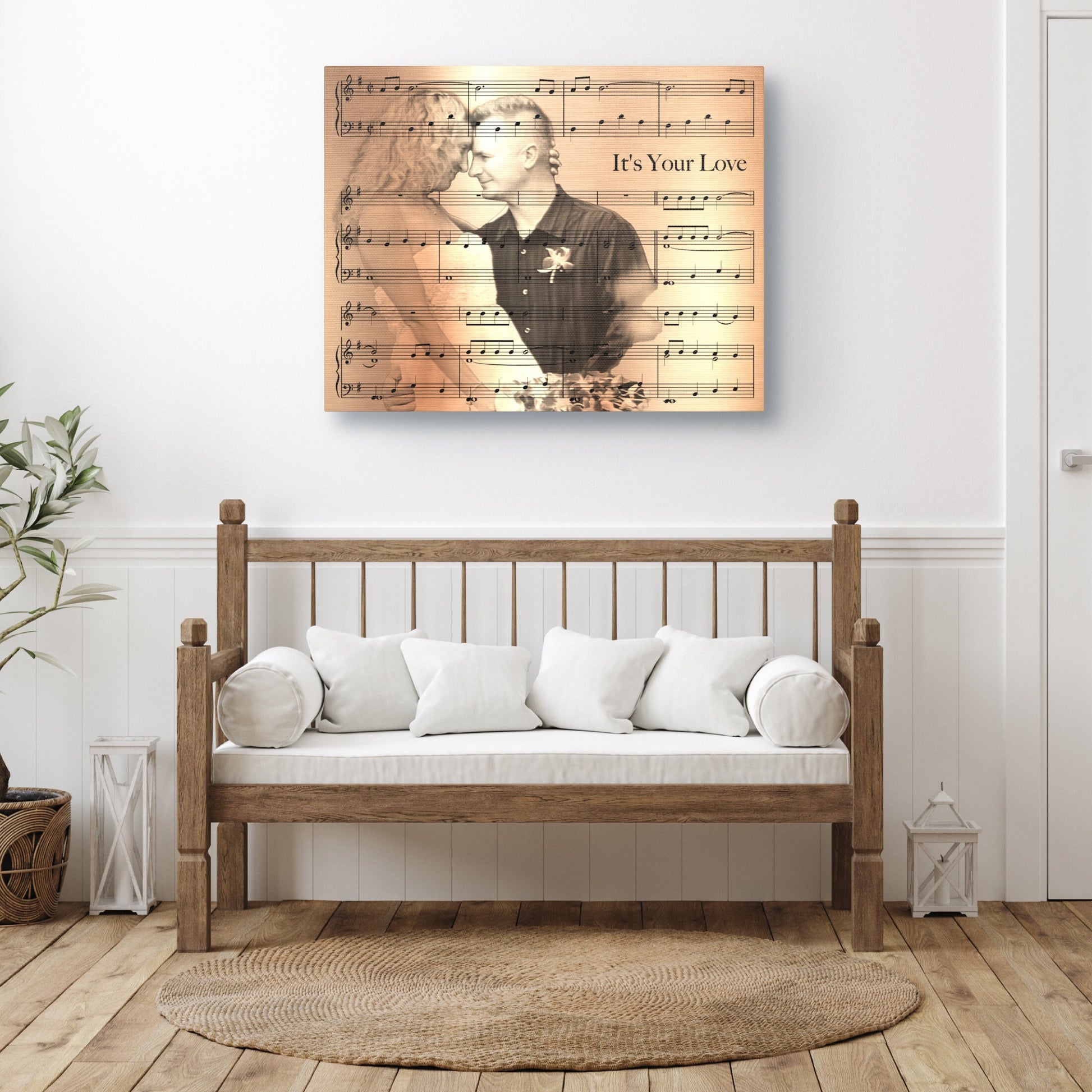 Sheetmusic and Photo on Canvas Wall Art, Bronze 8 Year Anniversary Gifts For Him, Anniversary Gift For Her, Eighth Anniversary Gift