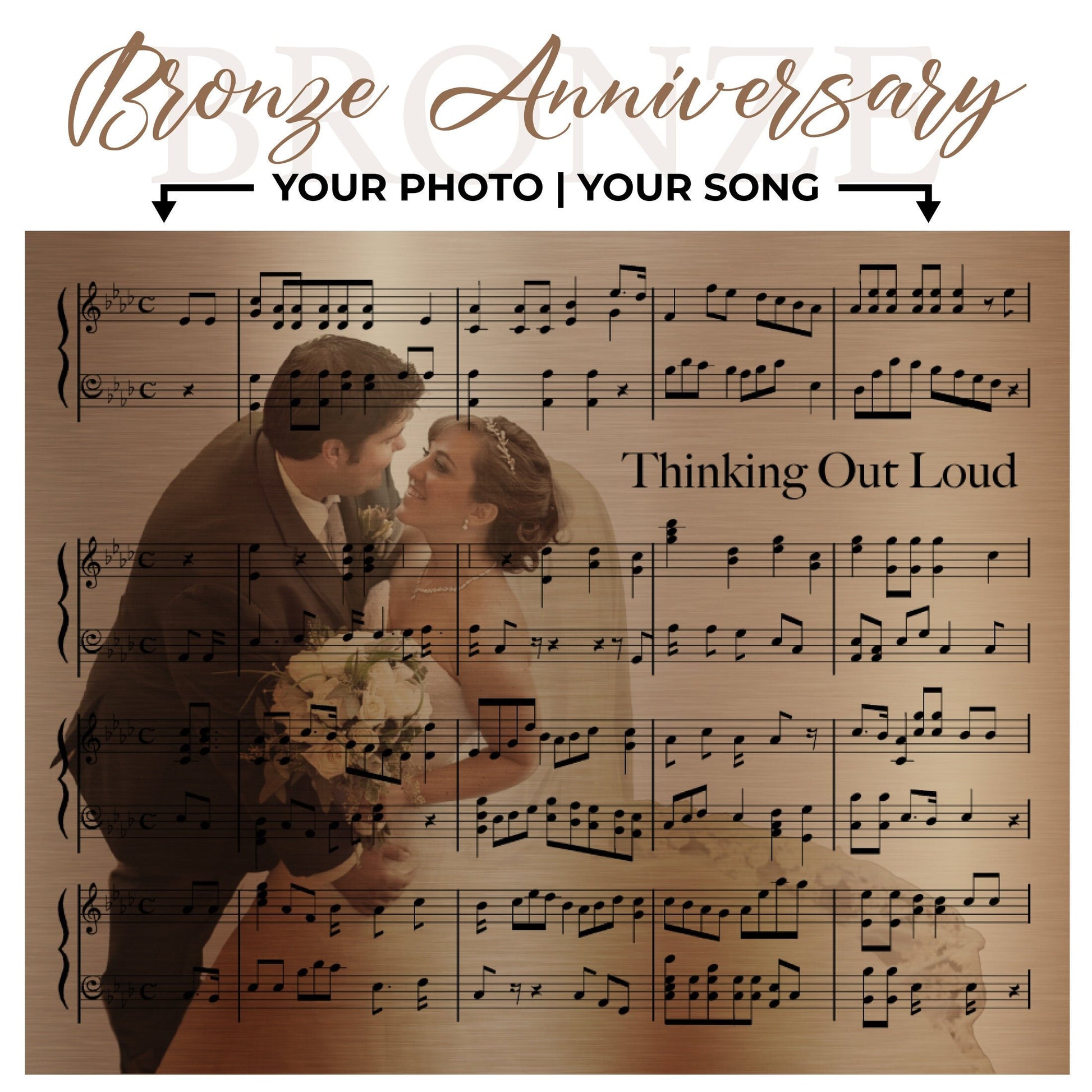 Sheetmusic and Photo on Canvas Wall Art, Bronze 8 Year Anniversary Gifts For Him, Anniversary Gift For Her, Eighth Anniversary Gift