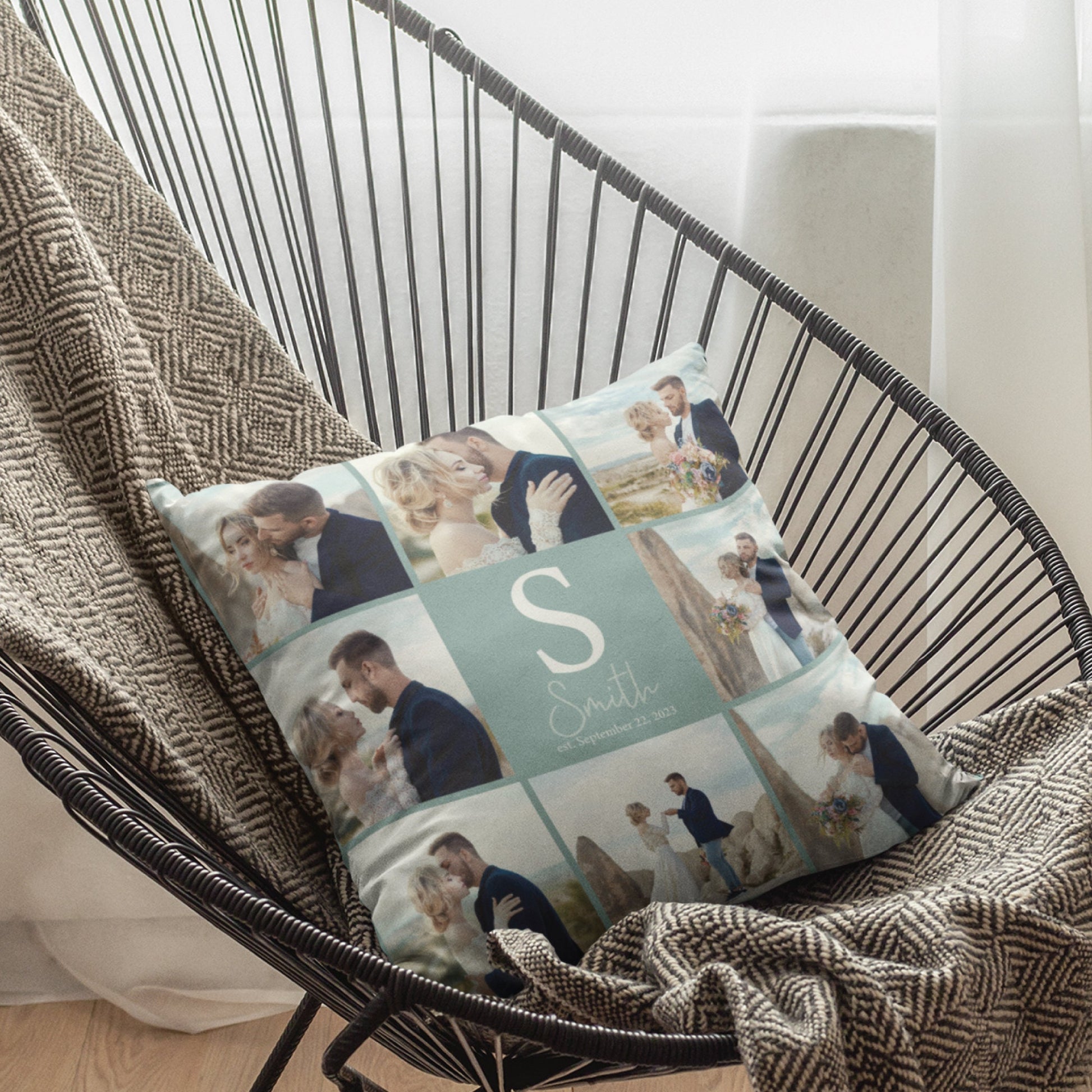 Personalized Monogrammed Pillow, Wedding Photo Throw Pillow, Photo Gift, Gift for Him, Gift for Her, Wedding Gift, Engagement Gift