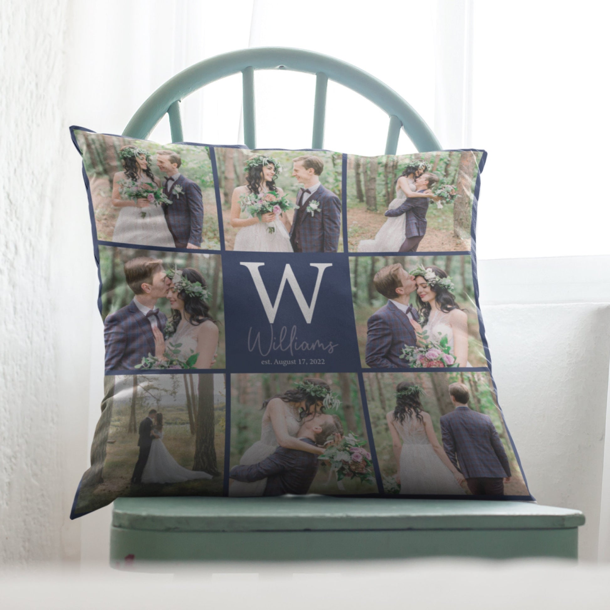Personalized Monogrammed Pillow, Wedding Photo Throw Pillow, Photo Gift, Gift for Him, Gift for Her, Wedding Gift, Engagement Gift