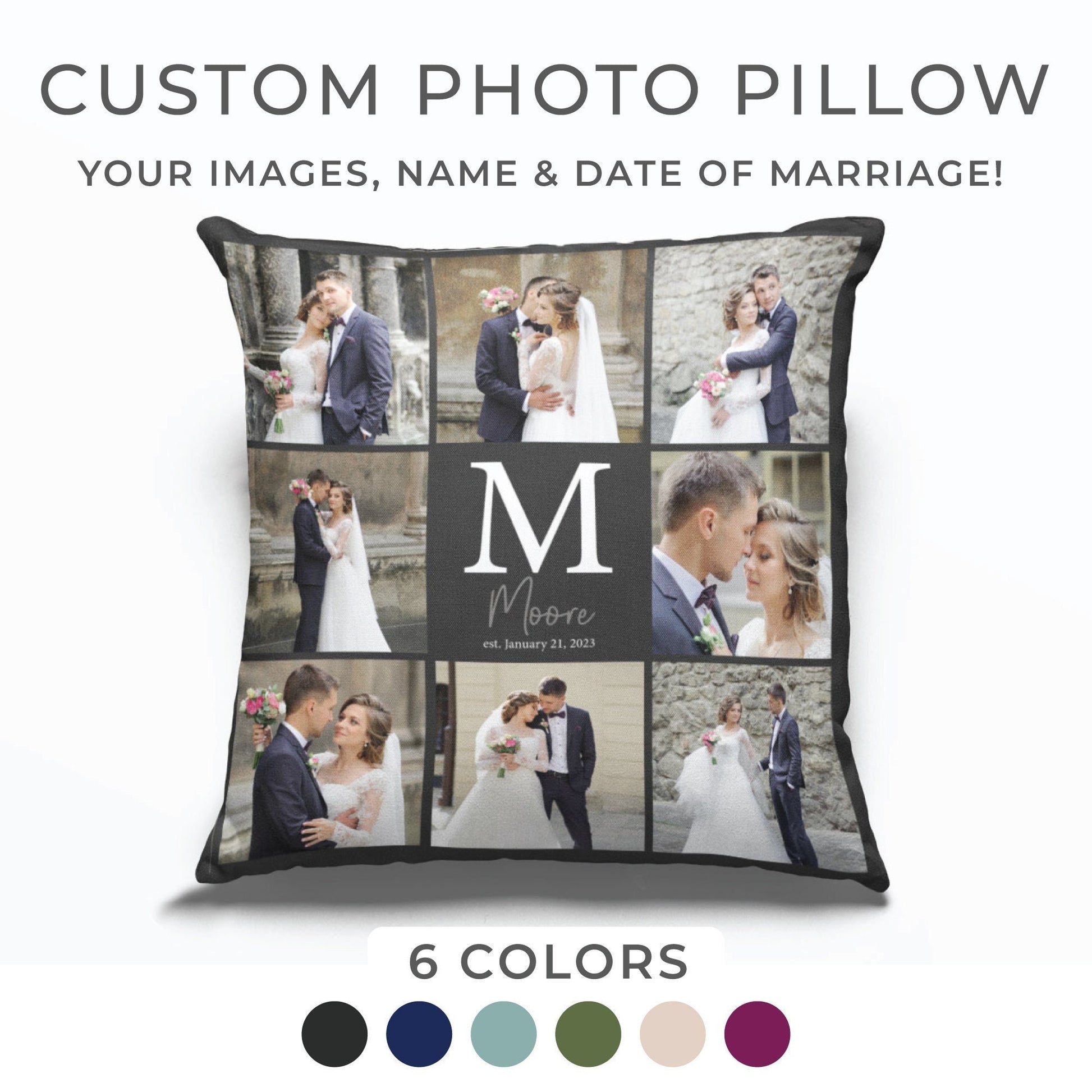 Personalized Monogrammed Pillow, Wedding Photo Throw Pillow, Photo Gift, Gift for Him, Gift for Her, Wedding Gift, Engagement Gift