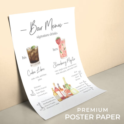 Signature Drink Sign Printed, Minimalist Bar Menu Template, Printed Bar Menu, Modern Drink Menu, Bride and Groom Drinks, Wedding Sign