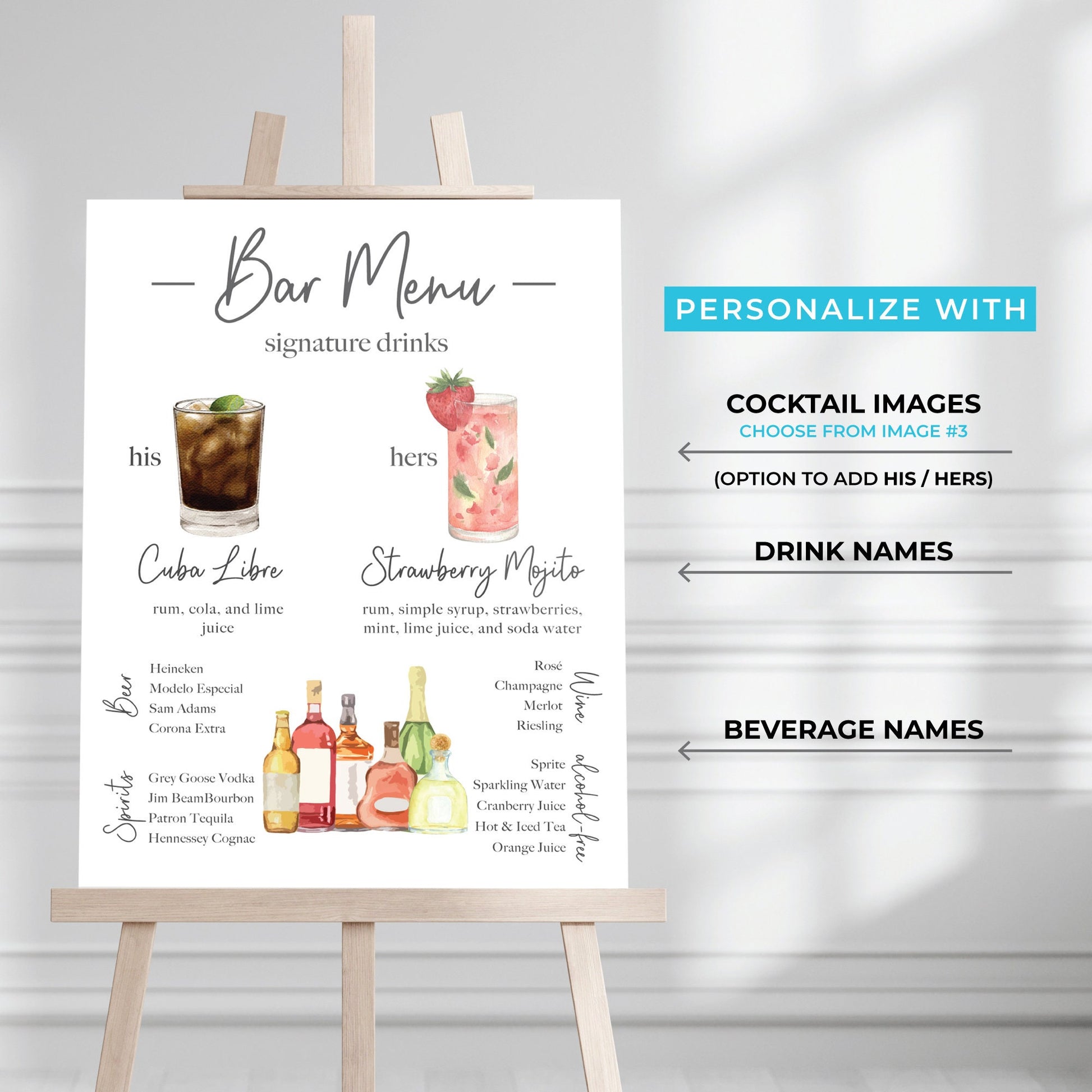 Signature Drink Sign Printed, Minimalist Bar Menu Template, Printed Bar Menu, Modern Drink Menu, Bride and Groom Drinks, Wedding Sign