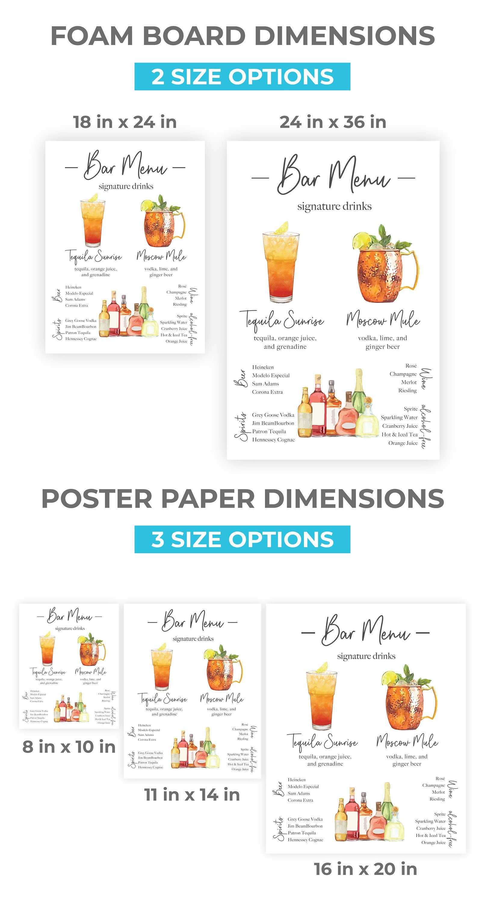 Signature Drink Sign Printed, Minimalist Bar Menu Template, Printed Bar Menu, Modern Drink Menu, Bride and Groom Drinks, Wedding Sign