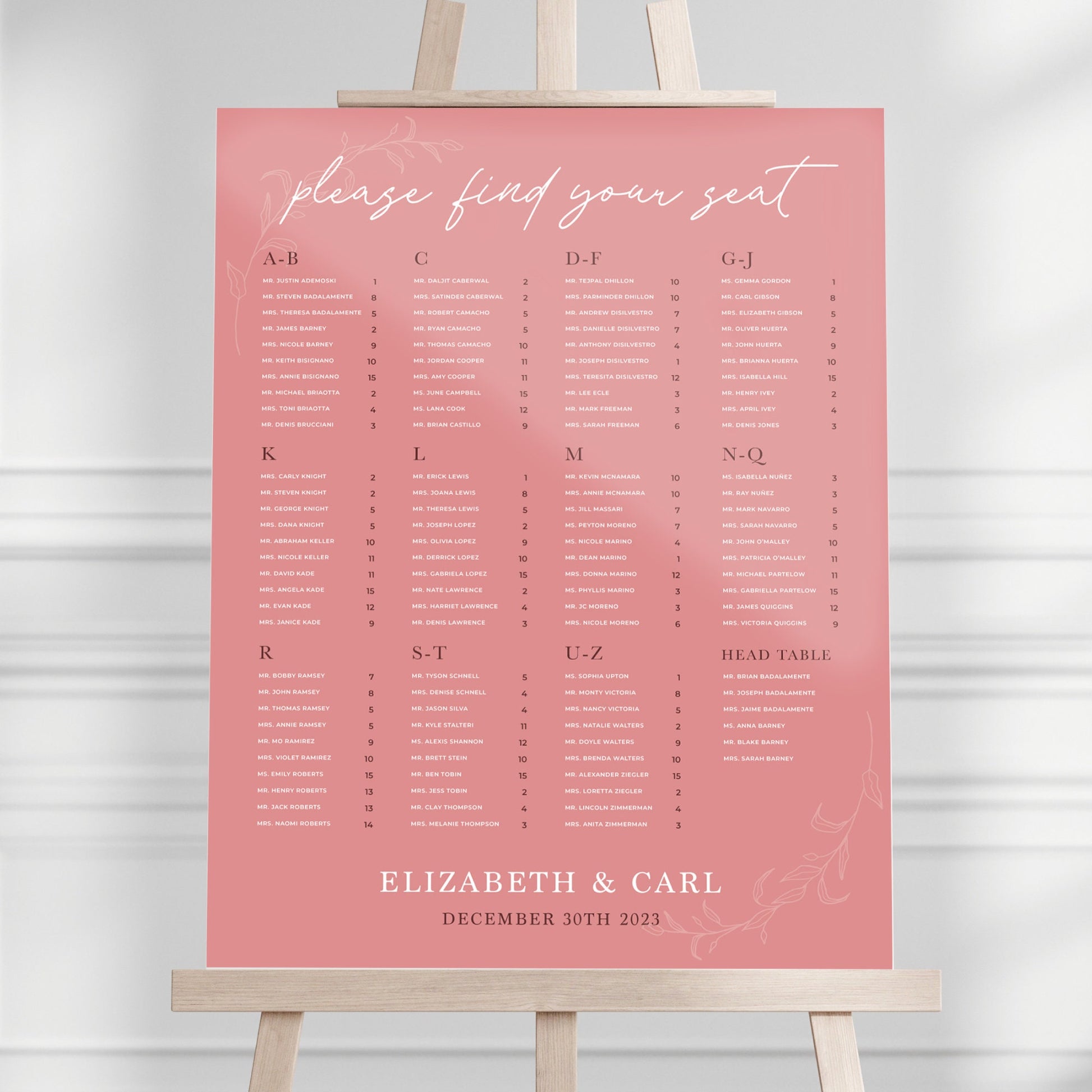Alphabetical Wedding Seating Chart, Wedding Welcome Sign, Personalized Party Decorations, Wedding Decor, Rehearsal Sign, Reception Poster