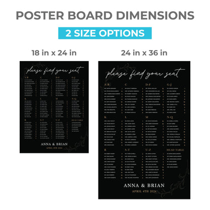 Alphabetical Wedding Seating Chart, Wedding Welcome Sign, Personalized Party Decorations, Wedding Decor, Rehearsal Sign, Reception Poster
