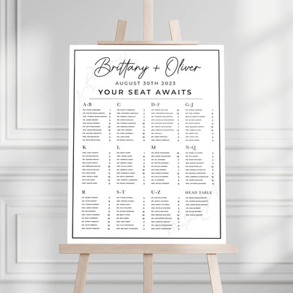 Wedding Seating Chart, Alphabetical Order, Personalized Wedding Welcome Sign, Party Decorations, Reception Poster, Rehearsal Sign
