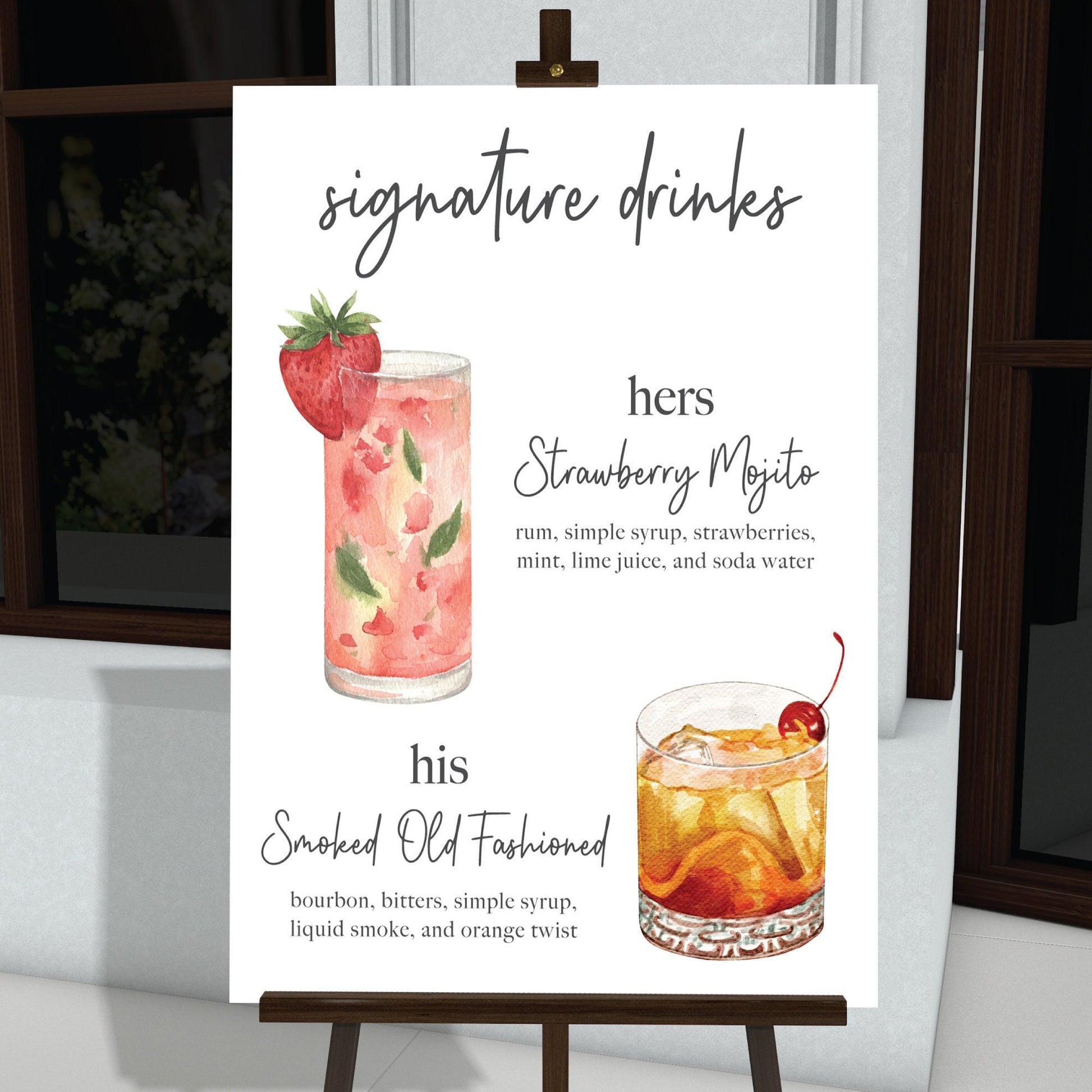 Signature Drink Sign Printed, Minimalist Bar Menu Template, Printed Bar Menu, Modern Drink Menu, Bride and Groom Drinks, Wedding Sign