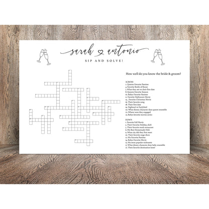 Sip and Solve Wedding Sign, Printed Custom Extra Large Wedding Crossword Puzzle, Boho Wedding Game Crosswords, Wedding Entertainment
