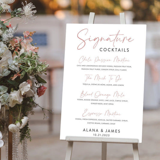 Minimalistic Wedding Signature Drinks, Personalized Wedding Bar Menu Sign, Party Decorations, Reception Poster, Wedding Decor, Rehearsal