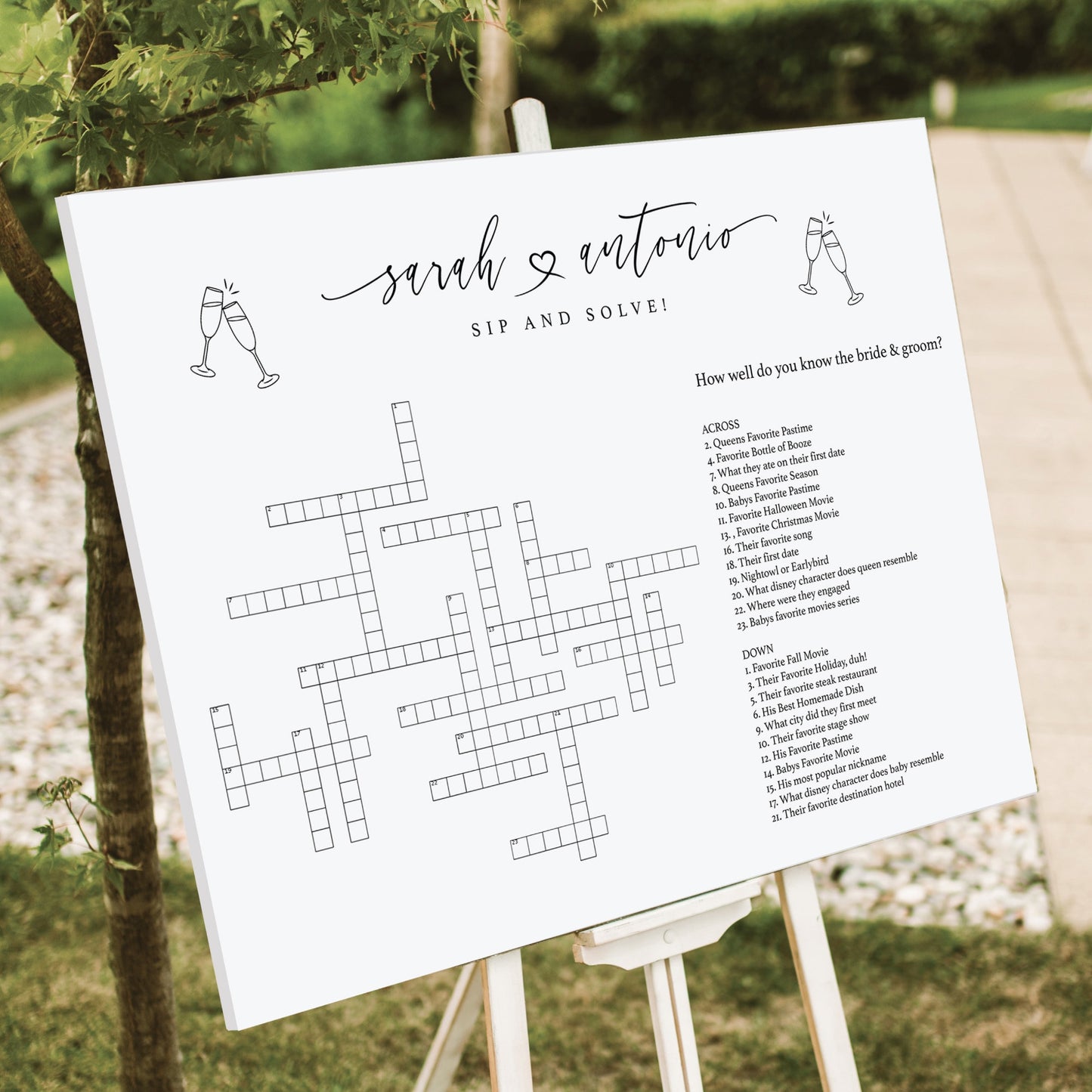Sip and Solve Wedding Sign, Printed Custom Extra Large Wedding Crossword Puzzle, Boho Wedding Game Crosswords, Wedding Entertainment