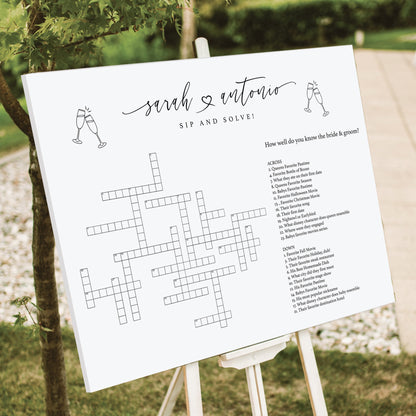 Sip and Solve Wedding Sign, Printed Custom Extra Large Wedding Crossword Puzzle, Boho Wedding Game Crosswords, Wedding Entertainment