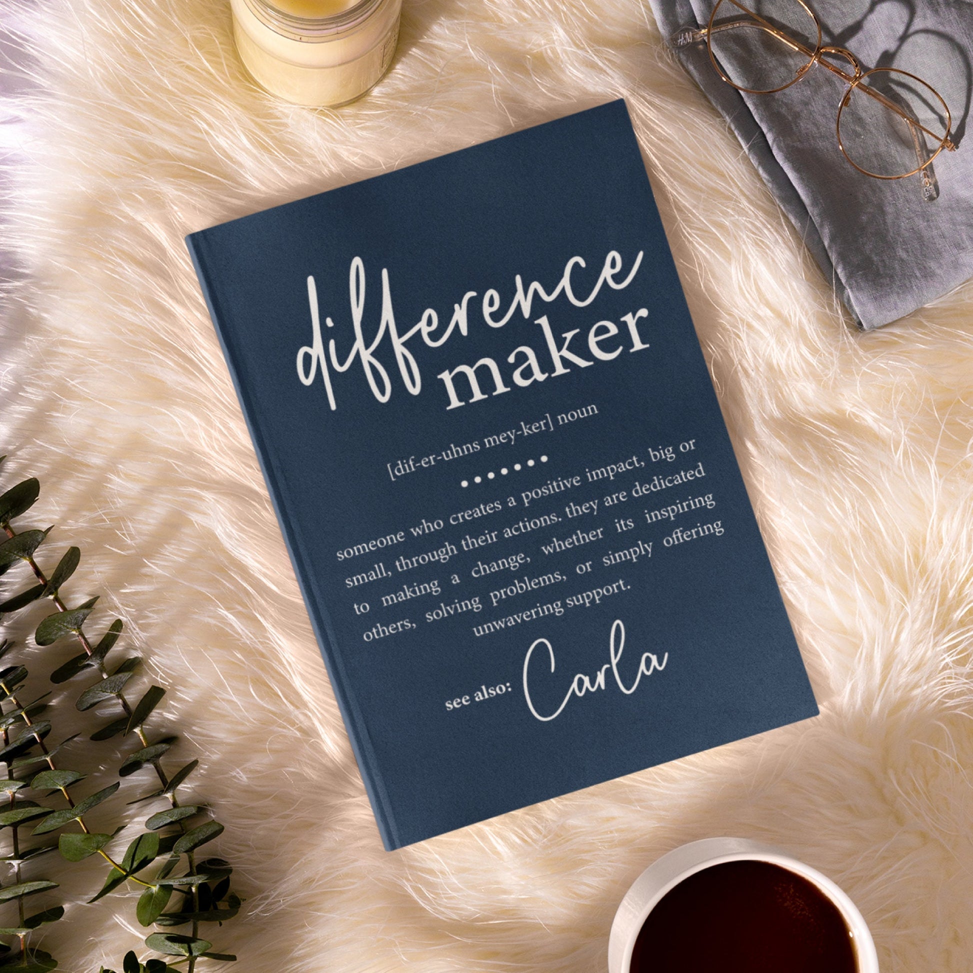 Difference Maker Journal with Your Name, Personalized Difference Maker Definition Gift, Coworker Birthday Gift, Mentor Appreciation, Teacher