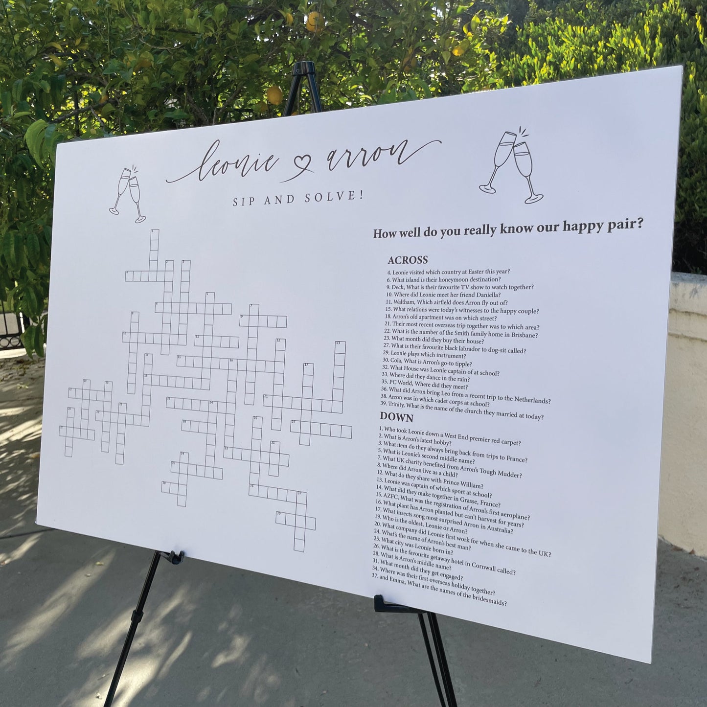 Sip and Solve Wedding Sign, Printed Custom Extra Large Wedding Crossword Puzzle, Boho Wedding Game Crosswords, Wedding Entertainment