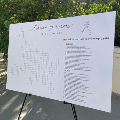 Sip and Solve Wedding Sign, Printed Custom Extra Large Wedding Crossword Puzzle, Boho Wedding Game Crosswords, Wedding Entertainment