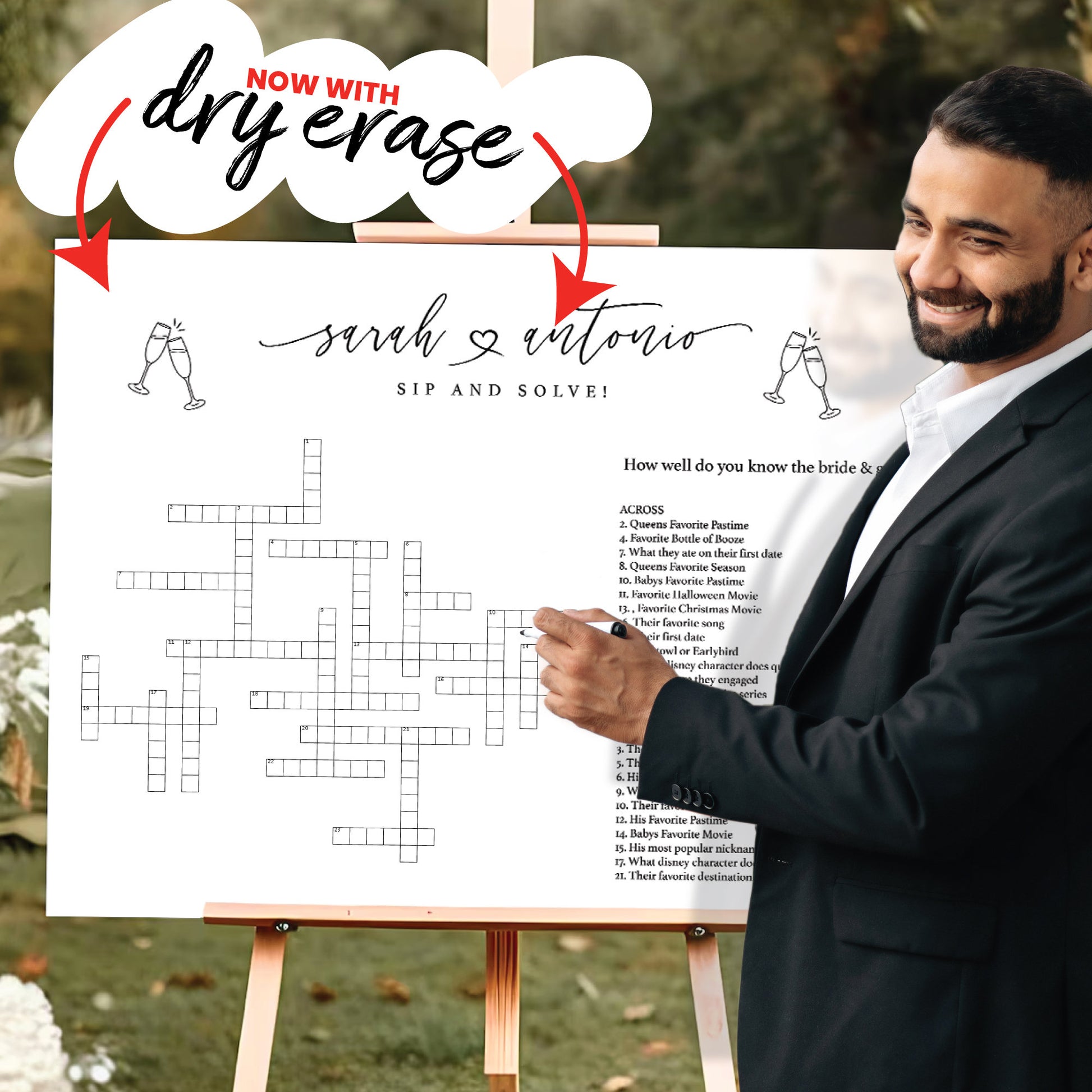 Sip and Solve Wedding Sign, Printed Custom Extra Large Wedding Crossword Puzzle, Boho Wedding Game Crosswords, Wedding Entertainment
