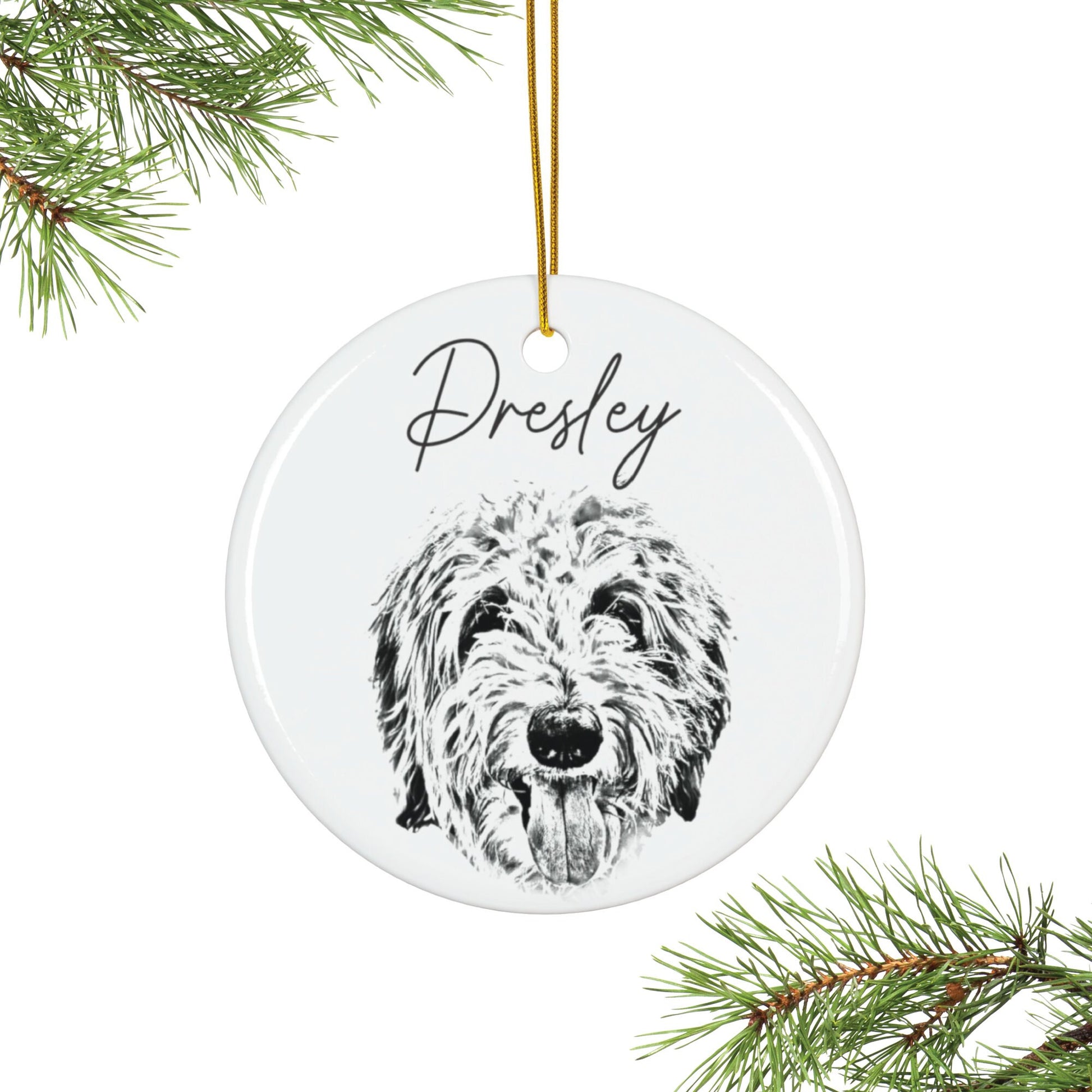 Custom Sketch Dog Christmas Ornament, Personalized Pet Portrait from Photo, Cat Christmas Photo, Pet Portrait Name Gift, Pet Lovers Ornament