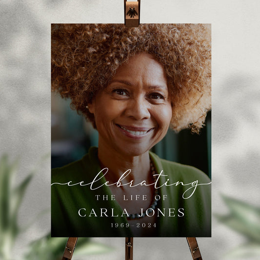 Printed Funeral Welcome Sign with Photo, Celebration of Life Foam Board, In Loving Memory Party Decorations, Memorial Forever in Our Hearts
