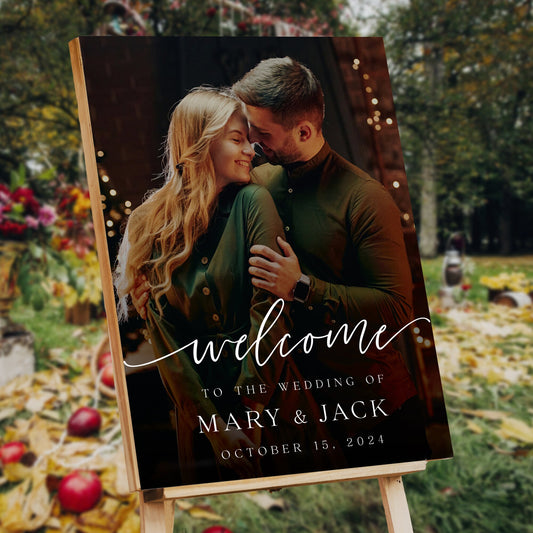 Wedding Welcome Sign with Photo, Rehearsal Sign, Wedding Reception Sign, Printed Welcome Sign, Wedding Picture Sign, Night Before Sign