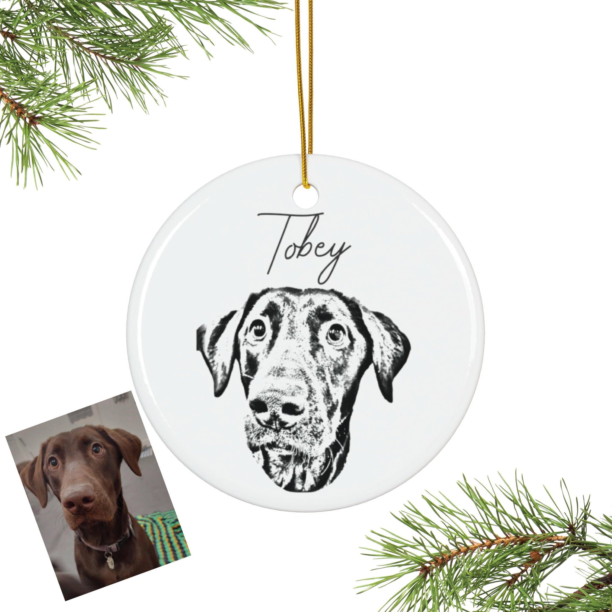 Custom Sketch Dog Christmas Ornament, Personalized Pet Portrait from Photo, Cat Christmas Photo, Pet Portrait Name Gift, Pet Lovers Ornament